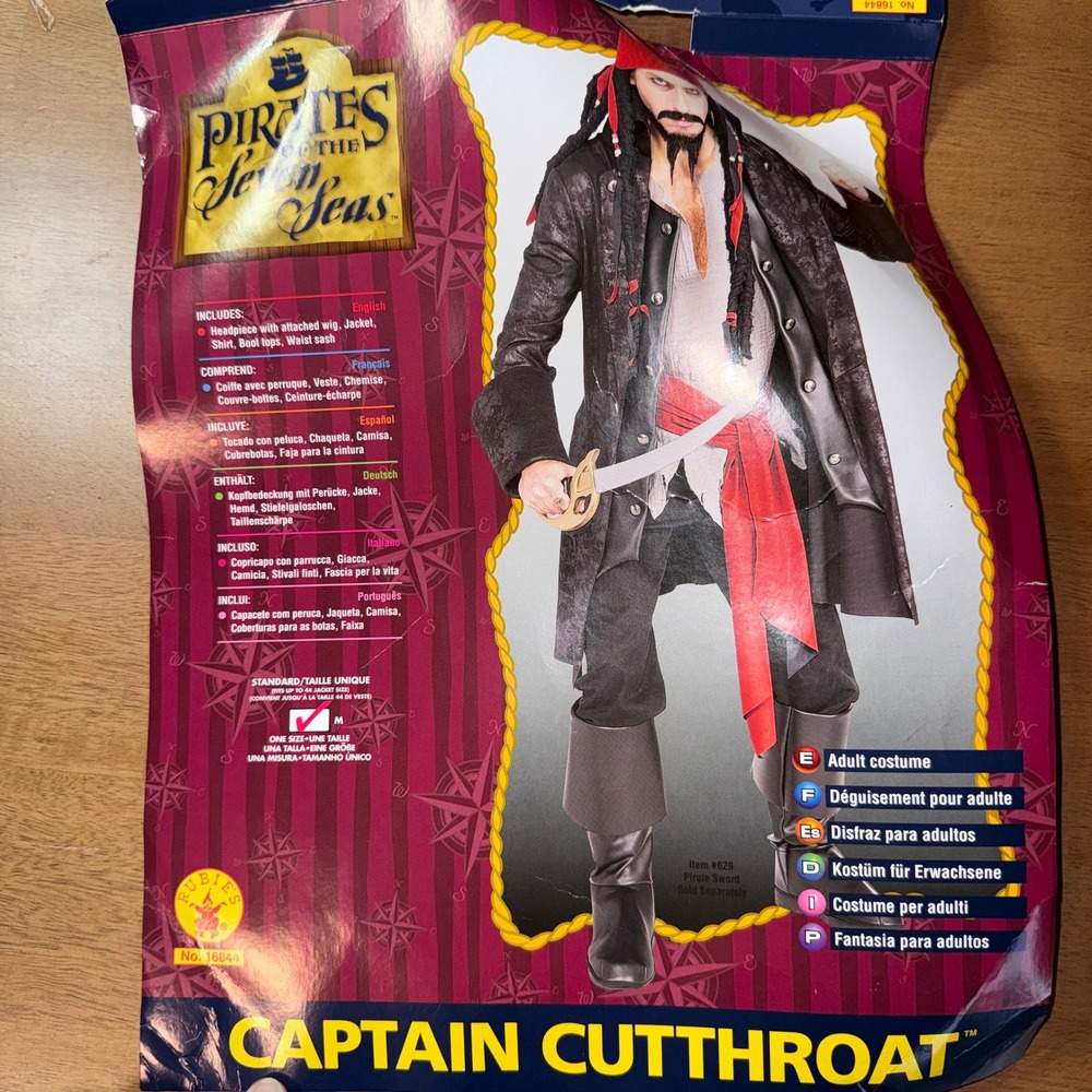 Rubies Captain Cutthroat Pirate Costume Mens One Size 16844 Seven Seas Halloween